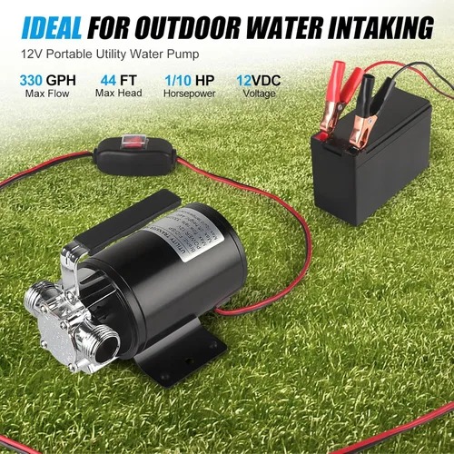 Miniatura 2 de FIDISP Bomba de agua de 12 voltios, bomba de transferencia portátil, flujo más grande de 330 GPH, bomba eléctrica de 1/10 HP con interruptor