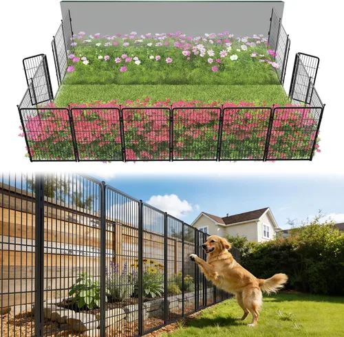 Miniatura 56 de FXW - Valla de jardín metálica y resistente para exteriores, barrera para perros y conejos, fácil instalación, negro, 24 pulgadas de alto x 11.1