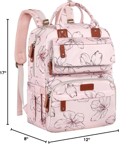 Miniatura 9 de Legestori Mochila Bolsa de Pañales, Bolsa de Pañales para Bebé Niña con Bolsillos Aislados y Correas para Cochecito, Rosa, Grande, Mochila
