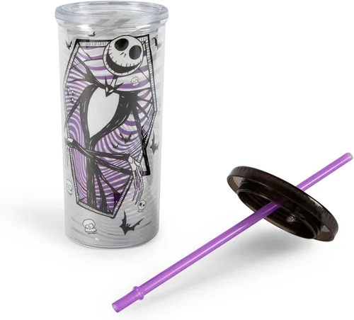 Miniatura 2 de Nightmare Before Christmas - Vaso de acrílico para carnaval de Disney The Jack Skellington de 20 onzas con popote reutilizable y tapa a prueba