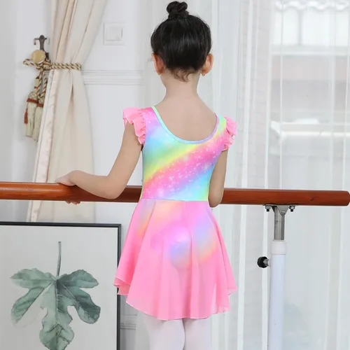 Miniatura 10 de LUOUSE Elegante leotardo de ballet para niñas con falda, mangas con volantes y volantes, perfecto para baile y gimnasia