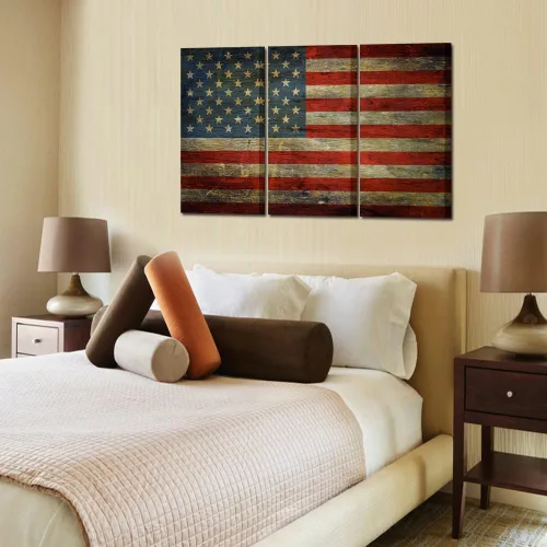 Miniatura 4 de KREATIVE ARTS - 3 paneles retro de la bandera de Estados Unidos, arte de pared con símbolo de la nación honrada, cuadro enmarcado y estirado
