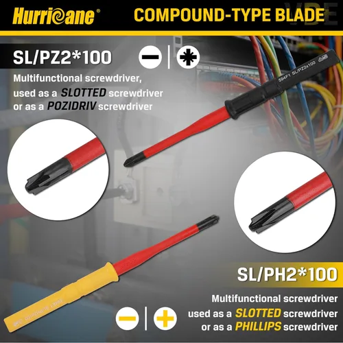 Miniatura 5 de HURRICANE Juego de destornilladores aislados de 15 piezas, herramientas de electricista con certificación VDE de 1000 V con cuchillas S2 codificadas