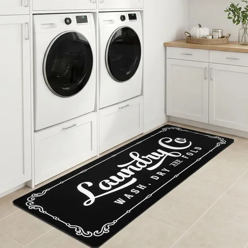 Miniatura 11 de Lansny Alfombra de lavandería de 20 x 60 pulgadas, antideslizante, impermeable, para decoración de cuarto de servicio, lavable, alfombra de Gris
