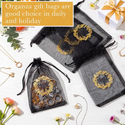 Miniatura 3 de Shappy 100 bolsas de regalo de organza transparente de agradecimiento negras a granel de 4 x 6 pulgadas, bolsas con cordón para recuerdos de fiesta