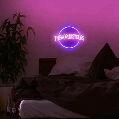 Miniatura 6 de Letrero de neón de The World Is Yours, letreros de neón para decoración de pared, letreros LED azules regulables de neón para dormitorio, letreros