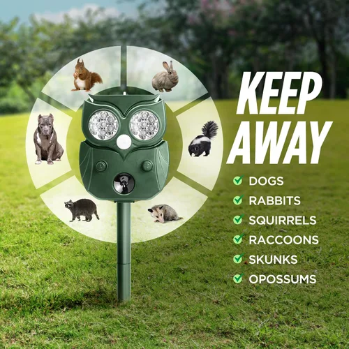 Miniatura 5 de Repelente solar de animales al aire libre, repelente ultrasónico de ciervos, mapache, dispositivo disuasorio de ardillas, detección de movimiento