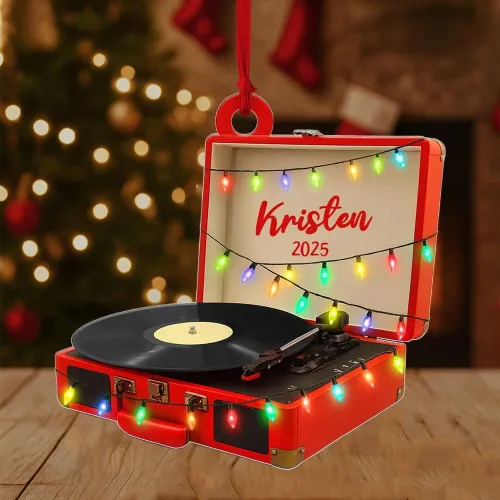 Miniatura 12 de Adorno de Disco de Vinilo Retro Personalizado 2025, Adorno de Músico Personalizado para Amantes de la Música, Decoración de Árbol de Navidad