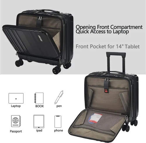 Miniatura 4 de TydeCkare Equipaje de mano de 16" con 2 compartimentos para portátil, Negro, 16 pulg., Negocios