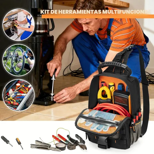 Miniatura 7 de Bolsa de herramientas para electricistas Trahzia, organizador de herramientas HVAC con cremallera, asa ergonómica y correa de hombro para técnicos