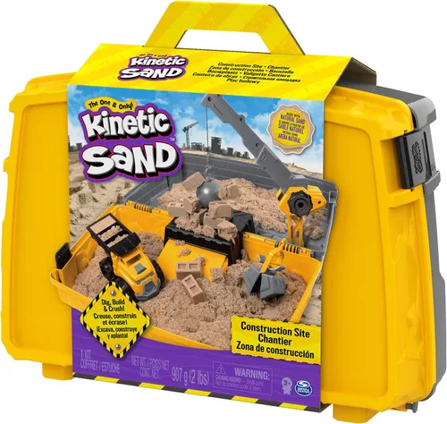 Miniatura 9 de Kinetic Sand, Caja de Arena Plegable del Sitio de Construcción con 2 Libras de Arena de Juego y Camión de Juguete, Estuche de Almacenamiento
