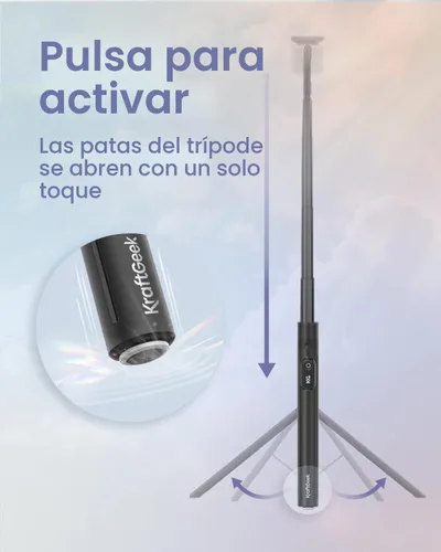 Miniatura 3 de KraftGeek Trípode magnético para teléfono con palo selfie automático de 66'' para iPhone MagSafe – con control remoto, trípode portátil para Negro