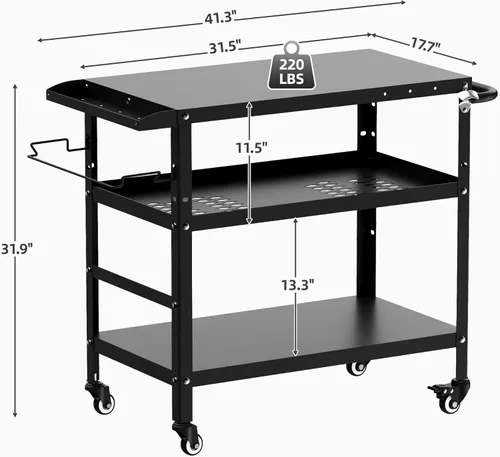 Miniatura 8 de Xilingol Carrito de parrilla al aire libre, mesa de soporte para horno de pizza con ruedas para patio exterior, mesa de preparación de cocina al