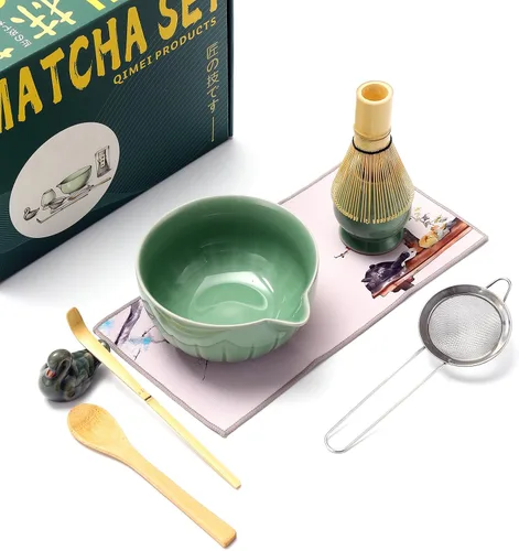 Miniatura 5 de Accesorio de ceremonia de matcha, batidor de matcha glaseado temmoku, cuchara tradicional (chashaku), cuchara de té, soporte para batidor, 1 tazón