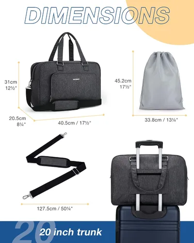 Miniatura 6 de BAGSMART Bolsa de lona grande para el fin de semana con bolsa de zapatos, puede contener laptop de 15.6 pulgadas, bolsa de mano para viajes
