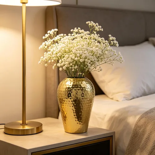 Miniatura 7 de Hosley 's Jarrón de metal martillado de 10 pulgadas de alto con acabado dorado - Regalo elegante para arreglos florales, bodas, eventos especiales