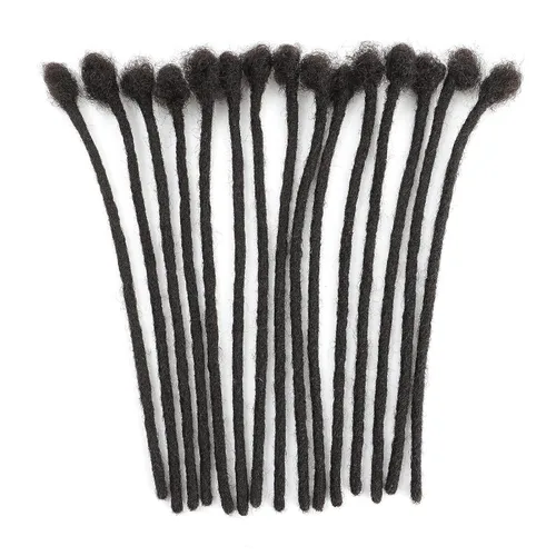 Miniatura 13 de Extensiones de cabello humano Loc de 0.2 cm de ancho, 4 pulgadas, 30 hebras, negro natural 100% completamente hechas a mano, extensiones