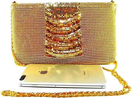 Miniatura 3 de Bolso de noche de malla metálica con cuentas de metal para mujer, para cóctel, fiesta, graduación, boda, banquete