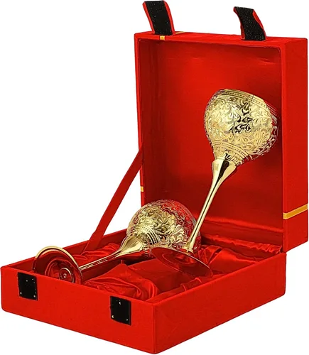 Miniatura 13 de Copas de champán de boda chapadas en oro de 24 quilates para la novia y el novio, copa de latón para comunión, cáliz de metal, regalo para parejas