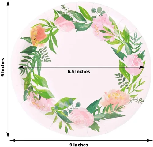 Miniatura 3 de Efavormart - Paquete de 25 platos de papel de primera calidad de flores primaverales de 9 pulgadas; platos llanos desechables de alta resistencia