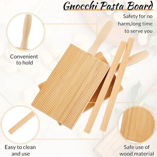 Miniatura 3 de Tessco - Juego de 4 tablas de ñoquis de madera para pasta, madera de haya de 8.46 pulgadas con 4 piezas de rodillo, paleta de ñoquis, herramientas