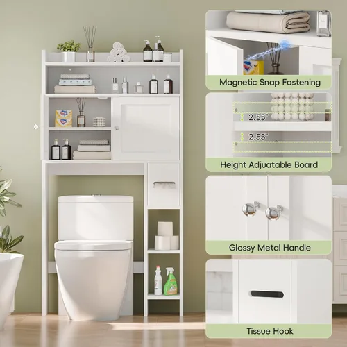 Miniatura 11 de MU Gabinete de almacenamiento sobre el inodoro con puertas, organizador de almacenamiento de baño de 32 pulgadas con estantes laterales, estante