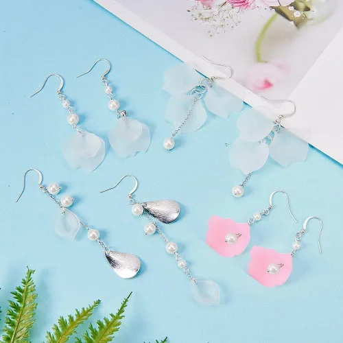 Miniatura 5 de SUNNYCLUE 1 caja de 10 pares de aretes colgantes de acrílico esmerilado de flores de lirio de cala, kits de fabricación de aretes de perlas de Diy