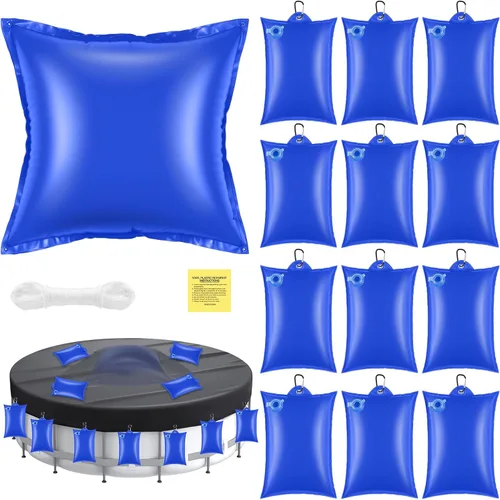 Hungdao Almohada de piscina sobre el suelo de 4 pies y 12 bolsas de agua colgantes para cubierta de piscina, kit de preparación de invierno con