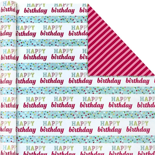 Miniatura 4 de Hallmark Rollos de papel de regalo de cumpleaños, papel de regalo colorido, flores, cupcakes, rayas, lunares