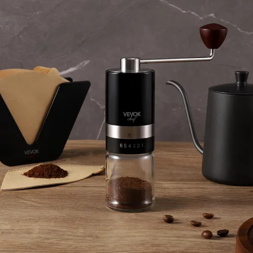 Miniatura 7 de VEVOK CHEF Molinillo de Café Manual Molinillo de Café de Mano 6 Configuraciones Ajustables Externas Acero Inoxidable Rebaba Cónica Molino de Café