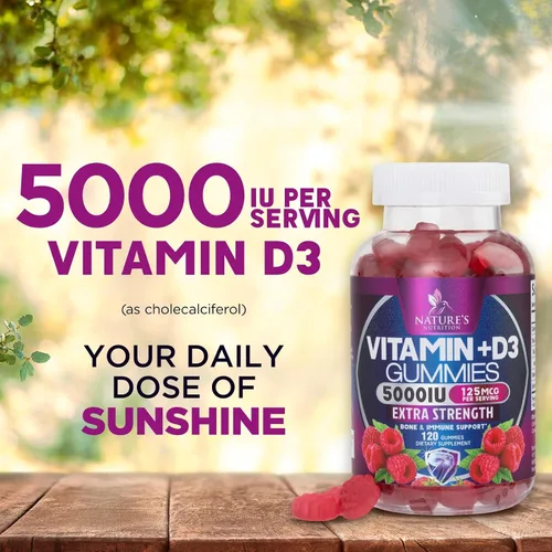 Miniatura 6 de Gomitas de suplemento de vitamina D – Vitamina D3 125 mcg 5000 UI por porción – hueso, dientes, músculo e inmunidad apoyo para la salud para hombres