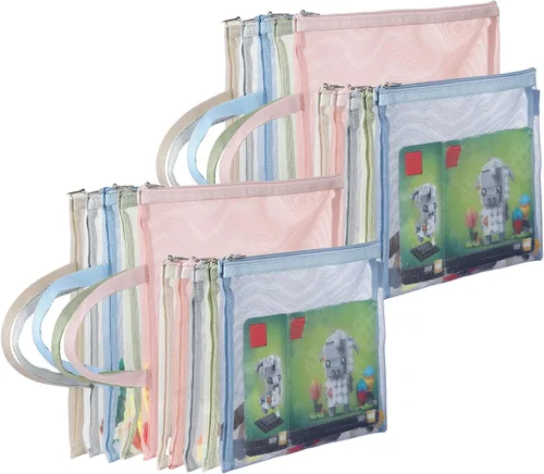 Miniatura 10 de Paquete de 4 bolsas de almacenamiento de malla extra grandes con cremallera para juguetes (11.8 x 9.8 x 5.2 pulgadas), organizador de almacenamiento