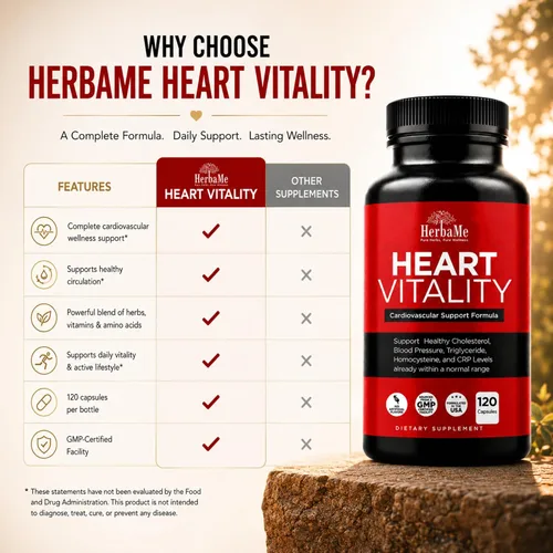 Miniatura 4 de HerbaMe Suplemento de apoyo cardíaco para hombres y mujeres, bienestar cardíaco diario y apoyo a la circulación, apoya el bienestar cardiovascular