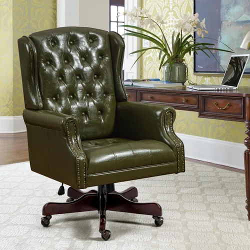 Miniatura 11 de ECOTOUGE Silla de escritorio ejecutiva mejorada 2026, silla de oficina en casa con respaldo de alas de cuero con ribete de cabeza de clavos y Negro
