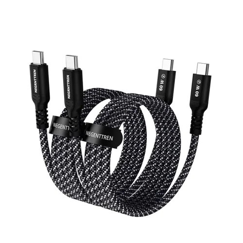 Miniatura 10 de Cable USB C a C 2 en 1 de 100 W (6 pies, paquete de 2), cable de carga rápida 5A tipo A a C, cable de carga USB C trenzado de nailon para iPhone 16