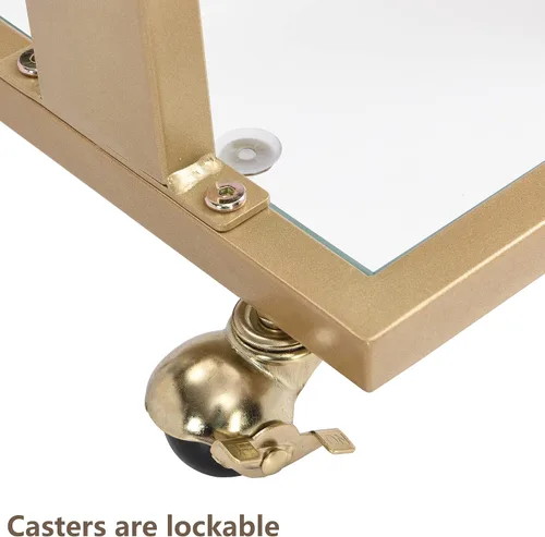 Miniatura 6 de Mesa auxiliar de cristal dorado en forma de C con ruedas móviles, mesa de acrílico para sala de estar, mesa C transparente para dormitorio, muebles