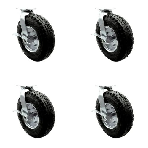 Miniatura 26 de Juego de 4 ruedas neumáticas giratorias de 6 pulgadas, ruedas de goma negra, incluye 2 ruedas giratorias con frenos y 2 rígidas, ruedas resistentes