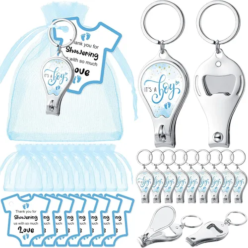 Miniatura 12 de Wesiti 25 juegos de llaveros para baby shower para invitados Baby in Bloom con cortaúñas y abridor de botellas, tarjeta de agradecimiento y bolsa