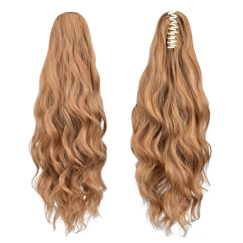 Miniatura 55 de Extensiones de cola de caballo de cabello rubio, extensiones de cola de caballo para mujer, pinza de extensiones de cabello rizado de 12 pulgadas