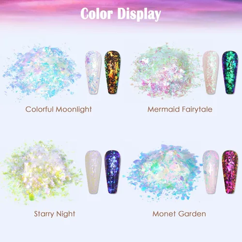 Miniatura 3 de Laza Copos de Camaleón Azul Verde para Uñas, Láminas de Uñas de Ópalo Irregulares, Láminas de Uñas de Confeti Gruesas, Lentejuelas de Cambio