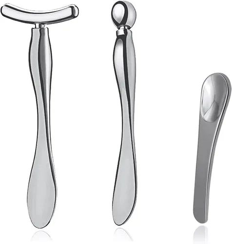 Miniatura 7 de 2 piezas de aplicador de crema para ojos de metal, rodillo facial masajeador, varita de masaje para ojos, mujeres y niñas, masajeador facial