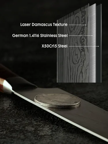 Miniatura 2 de Astercook Cuchillo de chef, cuchillo de cocina profesional de 8 pulgadas, cuchillo ultra afilado de acero inoxidable alemán de alto carbono, 2-Madera