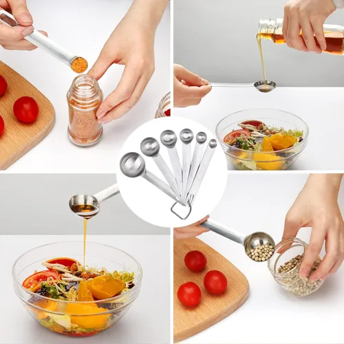 Miniatura 5 de Juego de cucharas medidoras de acero inoxidable mejorado, cucharadas pequeñas, cucharaditas, juego de 6 con nivelador adicional, marcas grabadas