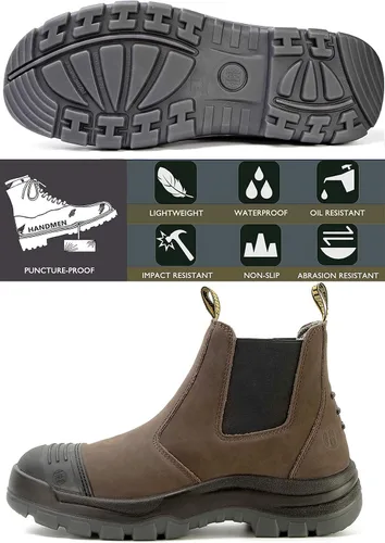 Miniatura 7 de Botas de trabajo para hombre, con puntera de acero/suave, impermeables, antideslizantes, de puesta fácil, zapatos de seguridad disipativas estáticas