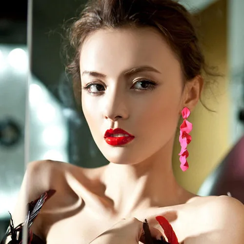 Miniatura 4 de Dangle Acrylic Petal Earrings - Long Drop Rose Flower Earrings for Women and Girls