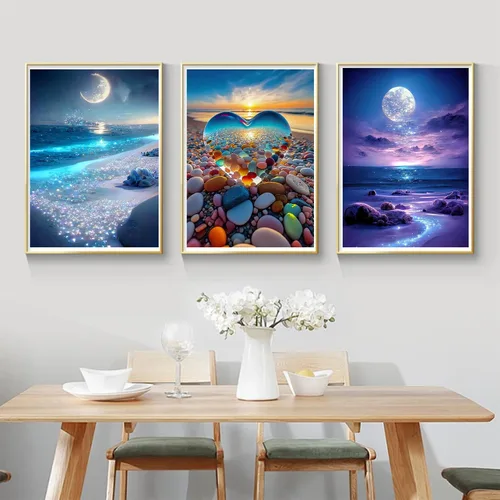 Miniatura 3 de Kits de Pintura de Diamante de Mariposa HSENJT para Adultos, Kits de Arte de Diamante 5D de Playa DIY, Pintura de Diamante DIY para Decoración