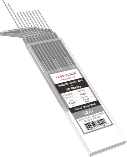YESWELDER - Electrodo de tungsteno para soldadura TIG, ceriado al 2%, de 1/16 x 7 pulgadas (gris, WC20/EWCe-2), paquete de 10
