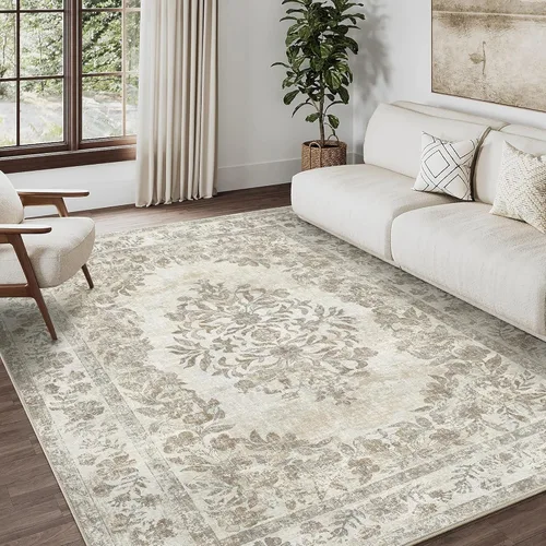 Miniatura 113 de PureCozy - Alfombra de área beige de 8 x 10, lavable, vintage, alfombra para sala de estar, dormitorio, gran alfombra suave retro de pelo bajo