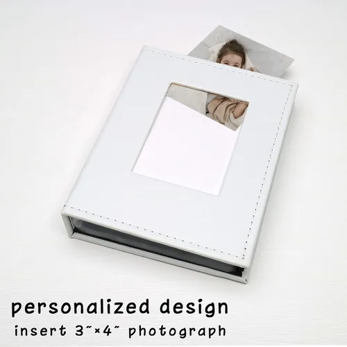 Miniatura 2 de Álbum de fotos pequeño de 4 x 6 pulgadas, paquete de 2 libros de fotos de cuero, cada mini álbum de 26 páginas tiene capacidad para 52 fotos, Blanco