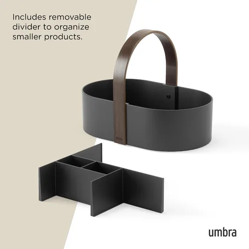 Miniatura 6 de Umbra Bellwood Caddy, organizador para maquillaje y cosméticos, contenedor ligero y duradero con mango de madera y divisores extraíbles, pequeño